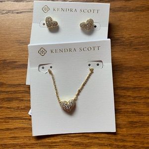 Kendra Scott Ari Gold Pave Crystal Heart Necklace and Earrings